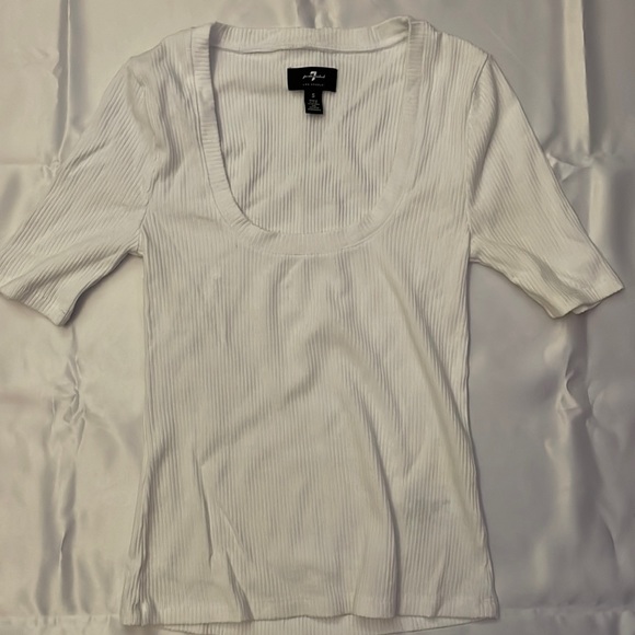 7 For All Mankind Ribbed Scoop Neck Tee - Picture 1 of 5